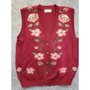 Alfred Dunner Vintage Granny Sweater Vest L Button Up Made In USA